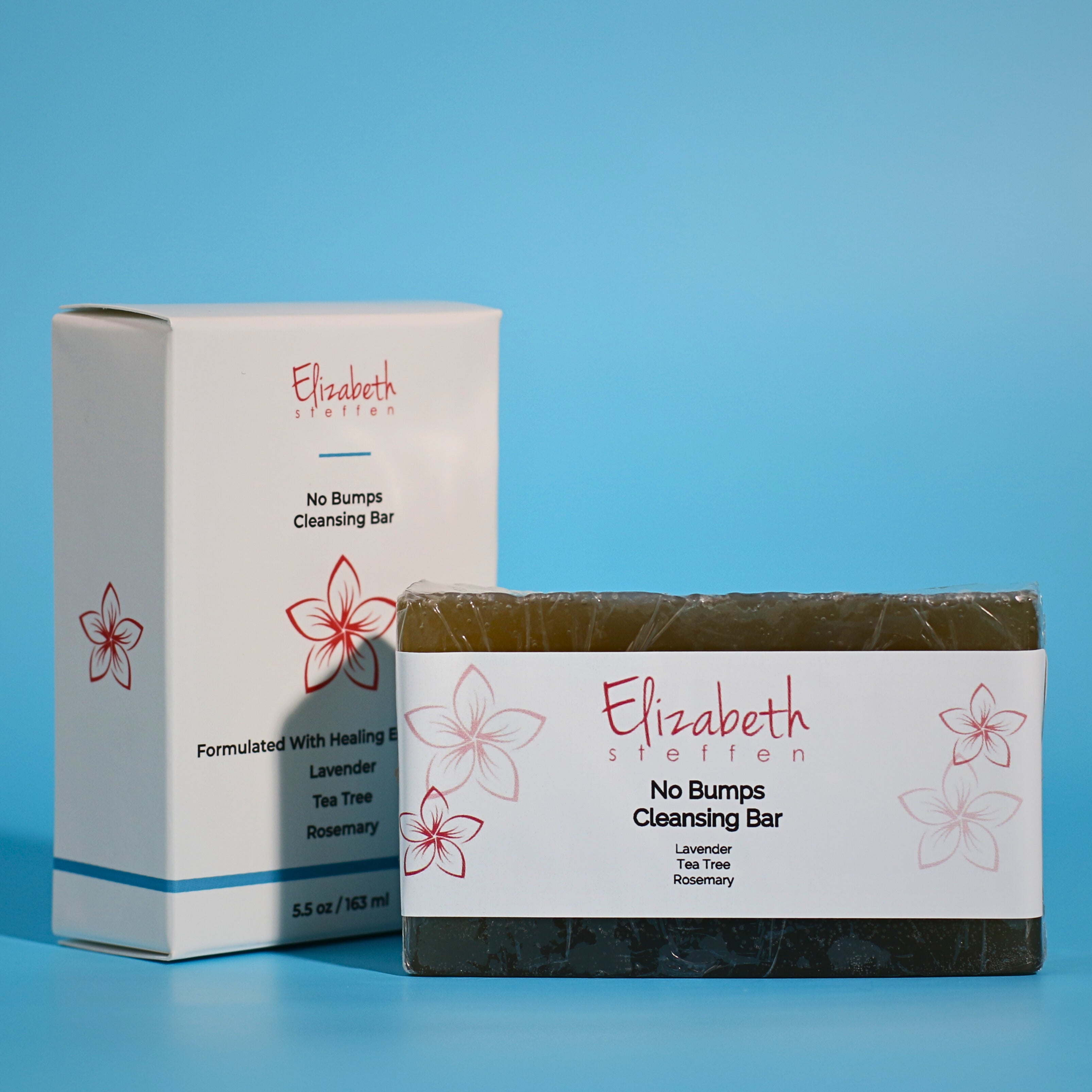 the no bumps cleansing bar photographed with the box packaging in the background